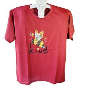 𝅺CASUAL  Red crew neck Printed Tee Shirts Tops